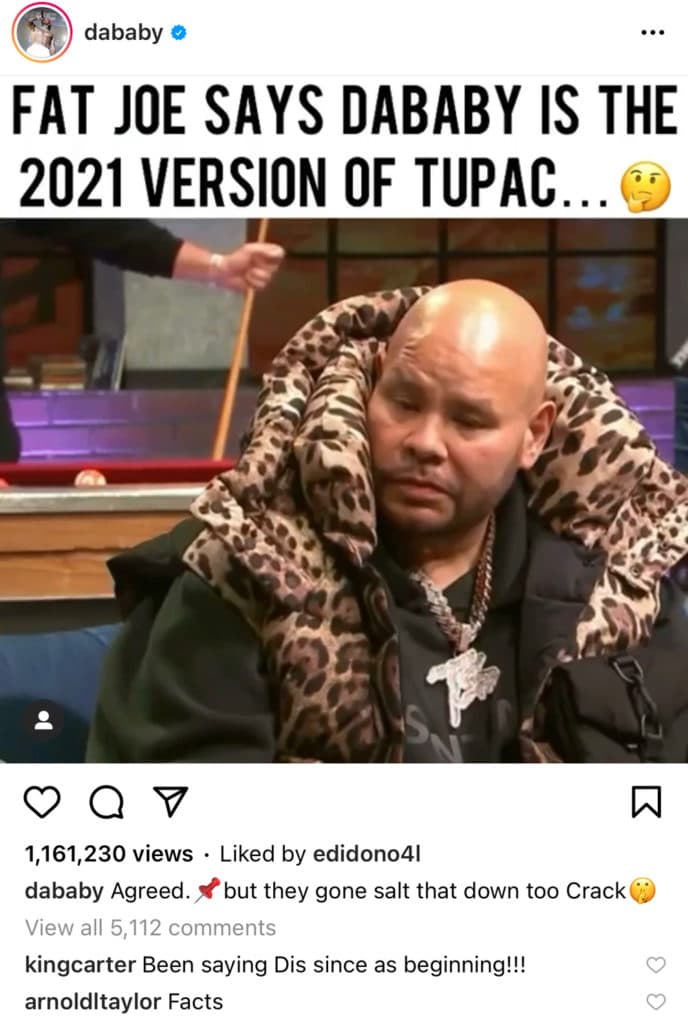 Fat Joe Names DaBaby "Tupac Of 2021"